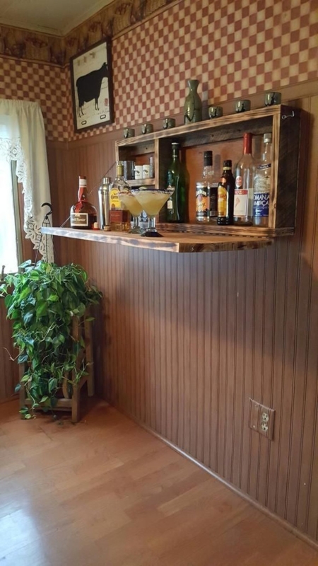 Rustic Wall Mounted Home Bar for Small Spaces