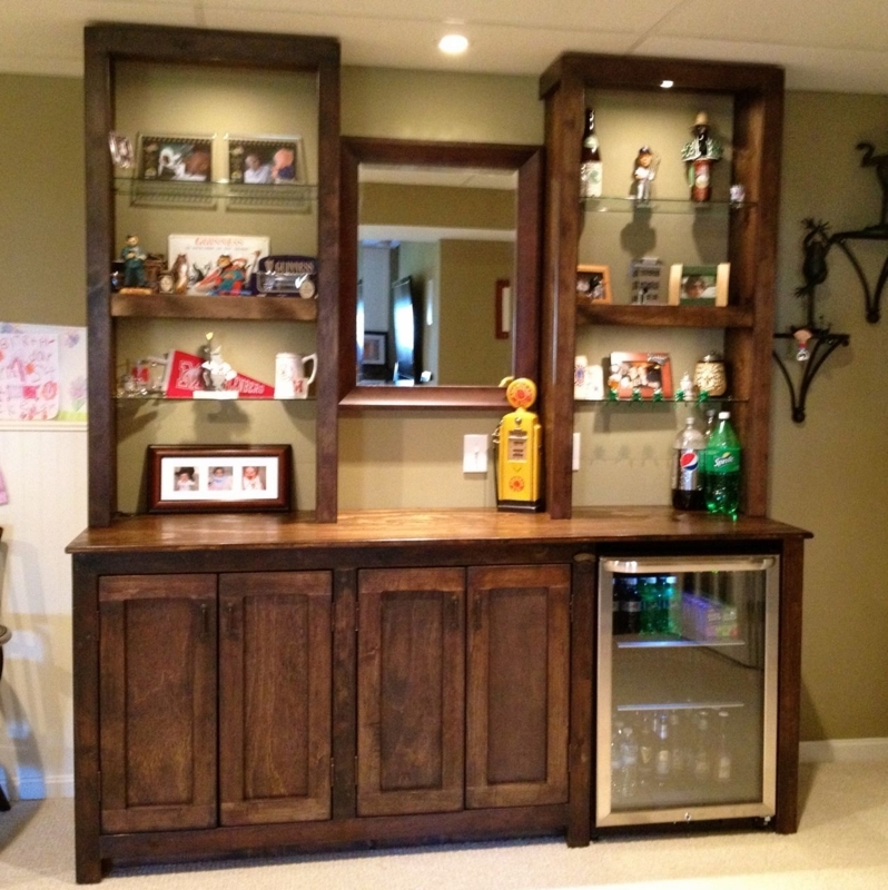 Rustic Wooden Bar Cabinet with Glass Shelves