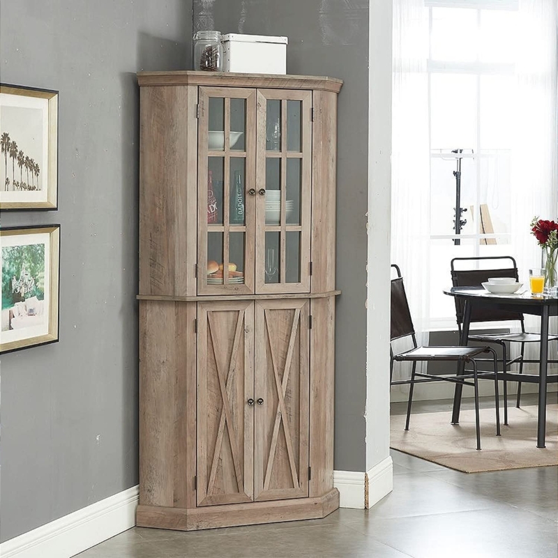 Rustic Wooden Corner Hutch for Modern Dining