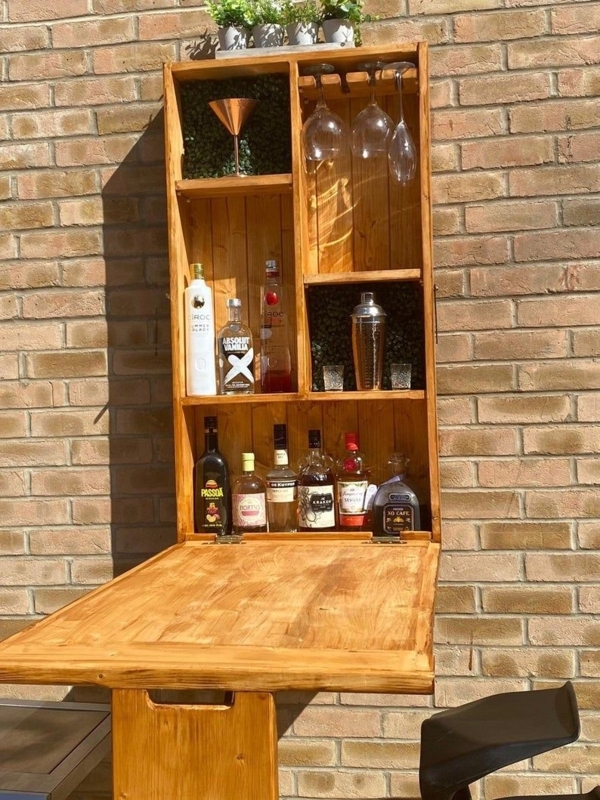 Space-Saving Wooden Wall Mounted Outdoor Garden Bar