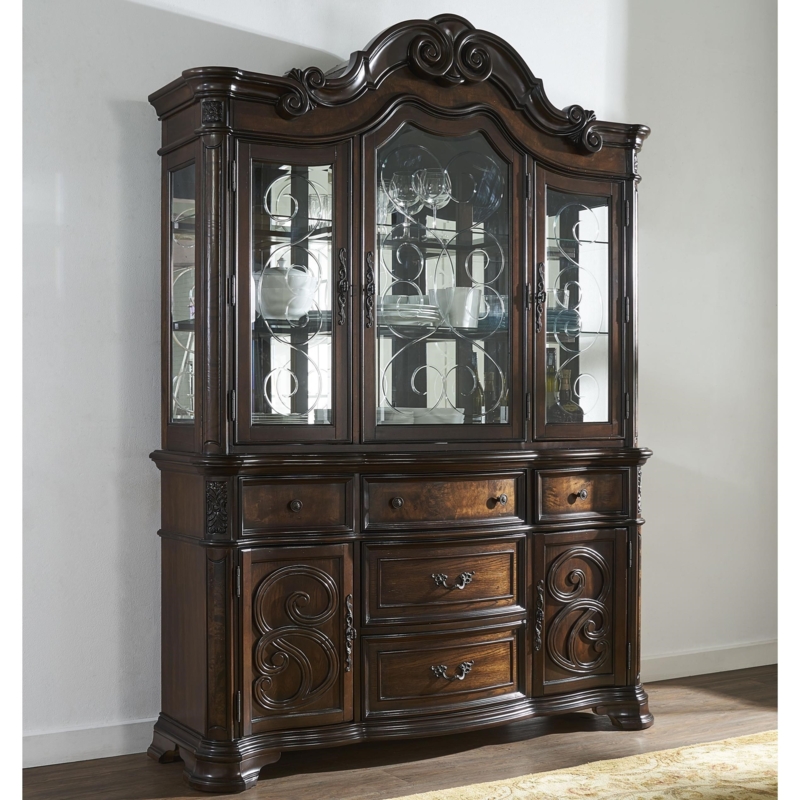 Steve Silver Royale Dark Wood China Cabinet with Etched Glass