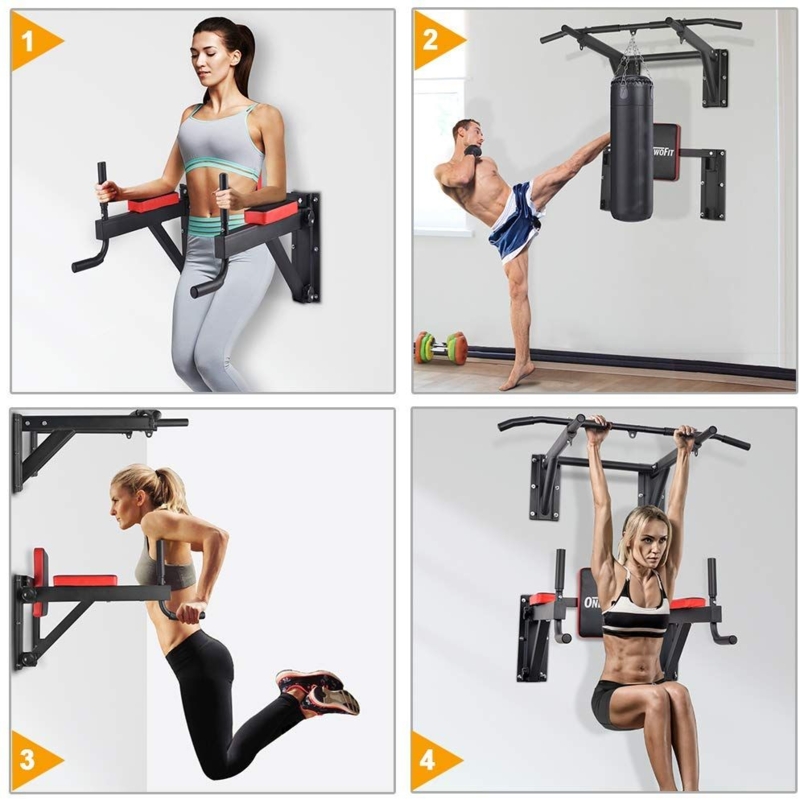 Wall-Mounted Multifunctional Pull-Up and Dip Bar Set