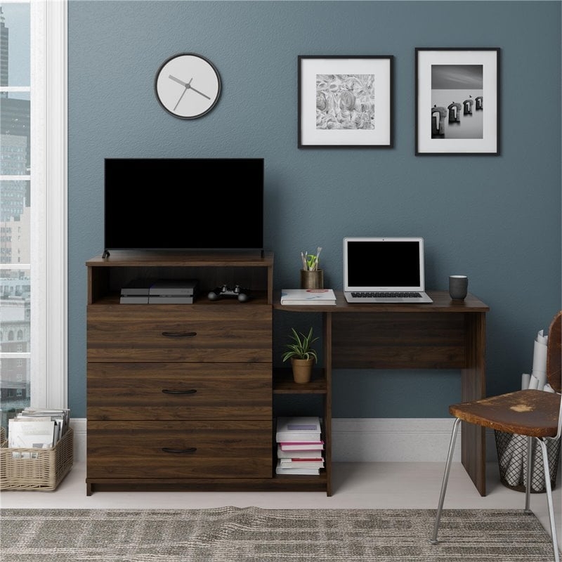 Walnut 3-in-1 Media Dresser and Desk Combo