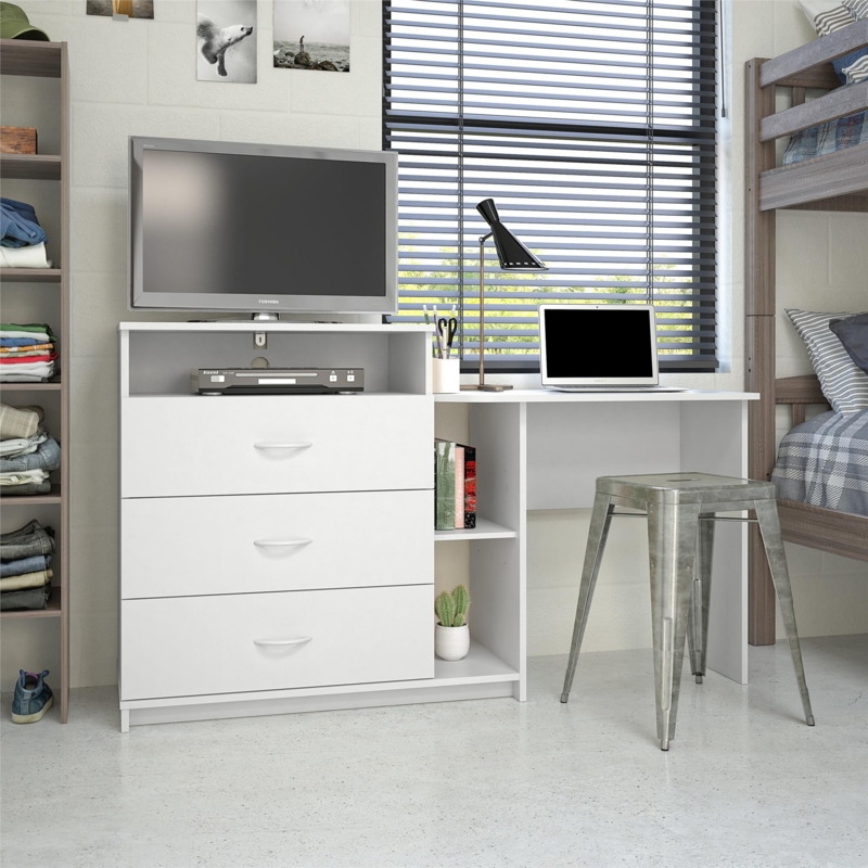 White Elm Oak 3-in-1 Media Dresser Desk Combo