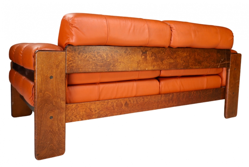 1970s ASKO Finland Orange Leather Settee