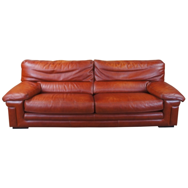 1980s Burnt Orange Leather Sofa by Roche Bobois