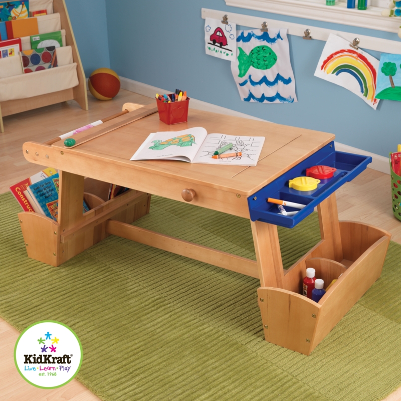 3-Stage Kid's Art Table with Storage in White and Blue