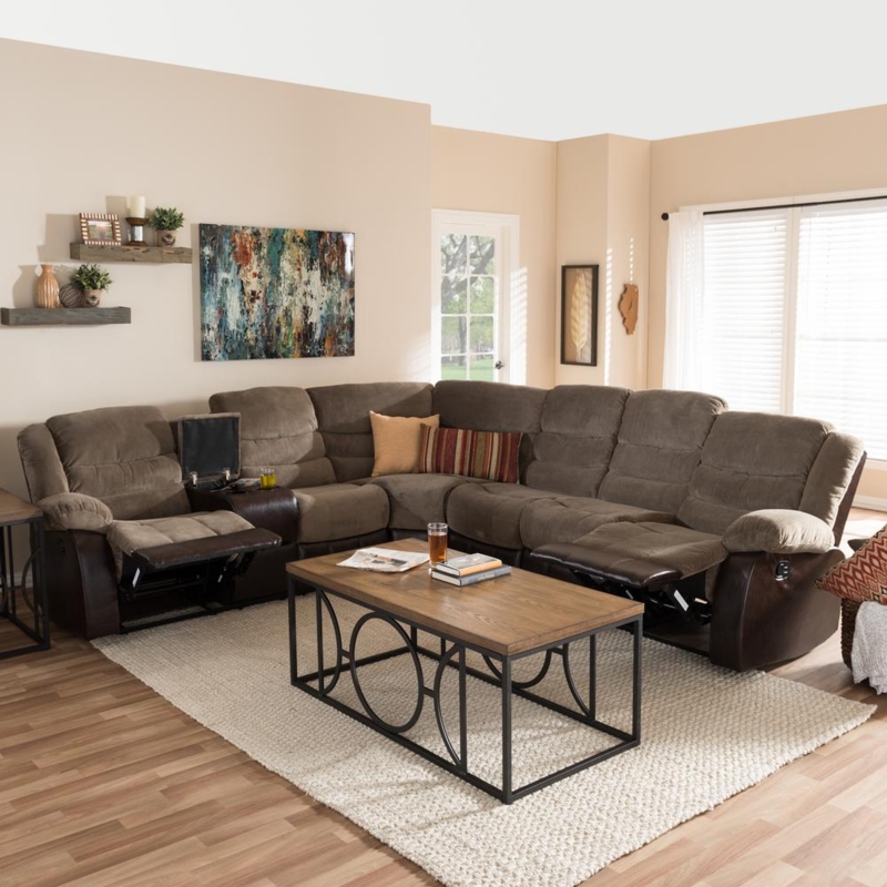 Baxton Studio Taupe Reclining Sectional Sofa Living Room
