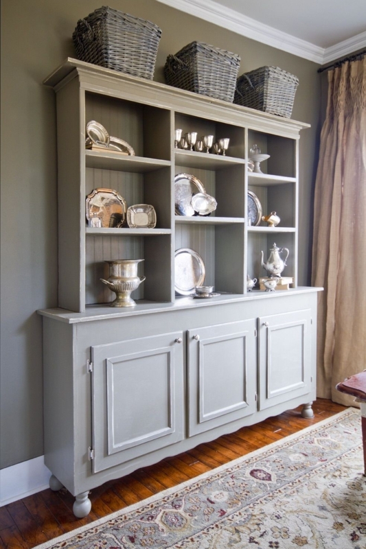 Classic Gray China Cabinet with Open Display Shelves