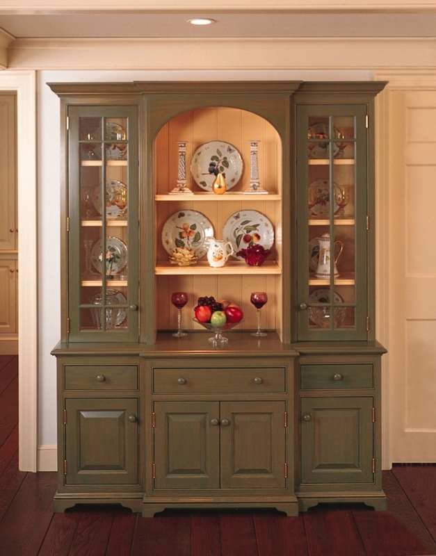Classic Green Corner Hutch Cabinet with Glass Doors