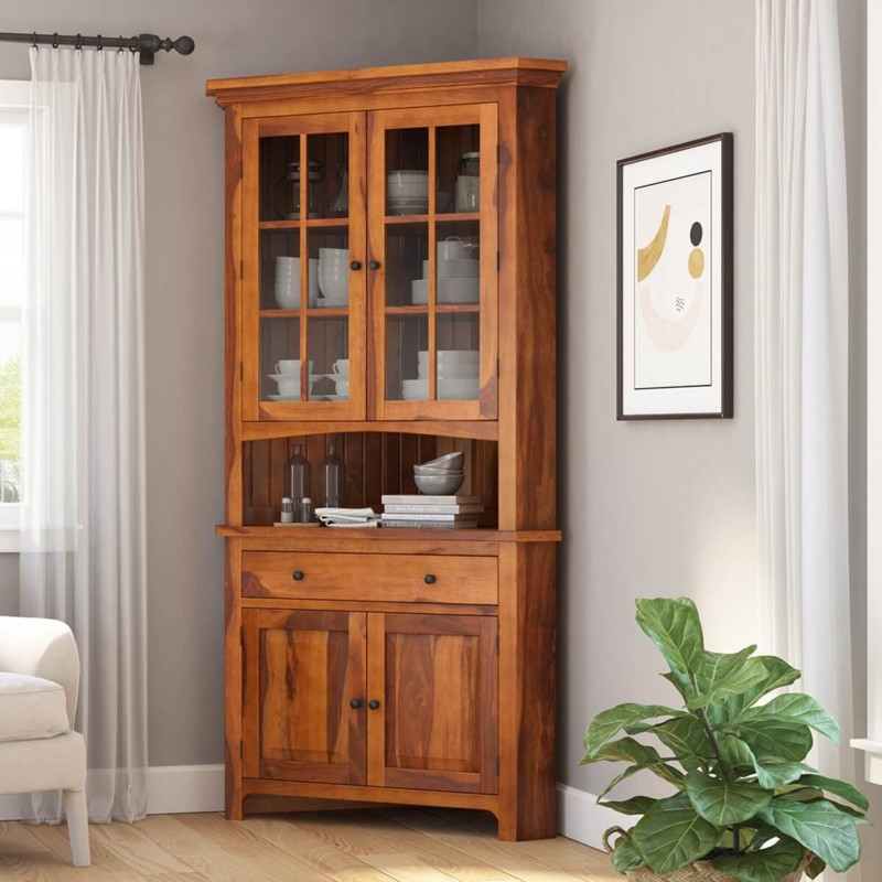 Classic Solid Wood Corner Hutch Cabinet