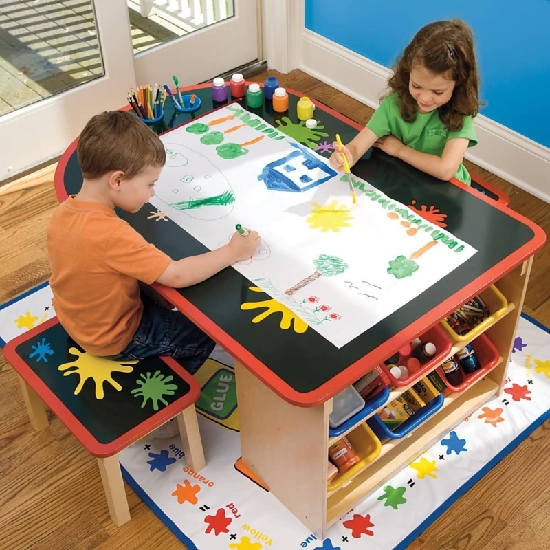 Colorful Kids Art Tables with Storage Shelves