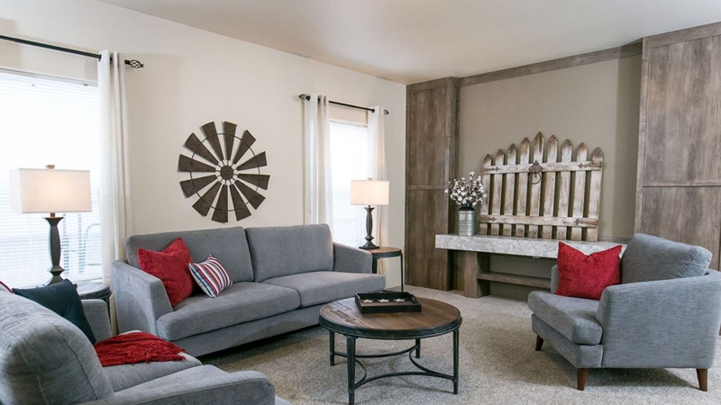 Cozy Gray Living Room with Rustic Wooden Accents