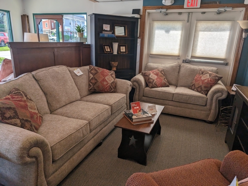 Craft Master Taupe Sofa Set with Patterned Pillows