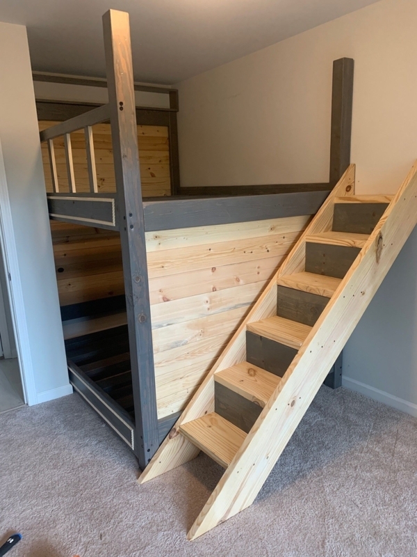 Custom Wooden Bunk Bed with Integrated Stairs