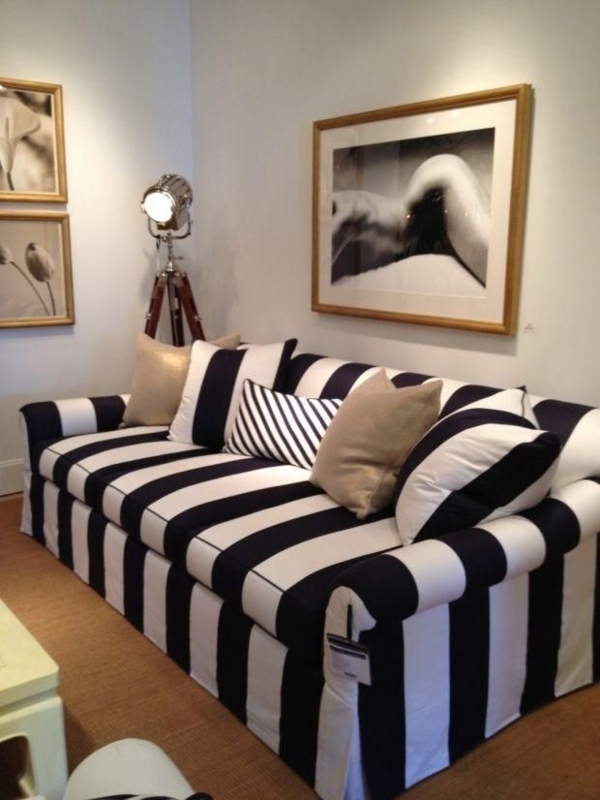 Elegant Black and White Striped Sofa Design