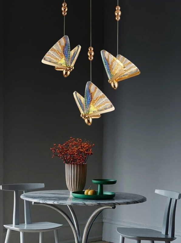Elegant Butterfly Pendant Lights Above Dining Table