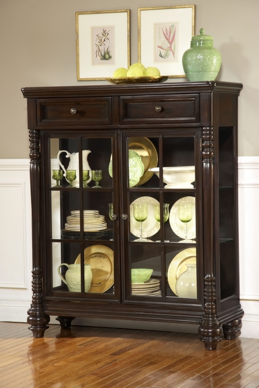 Elegant Dark Wood Glass Door Curio Cabinet