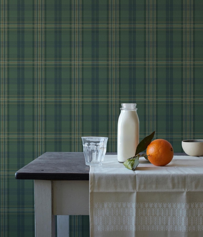 Elegant Green Plaid Wallpaper for Cozy Interiors