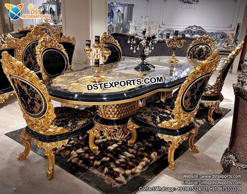 Elegant Victorian Black and Gold Dining Table Set