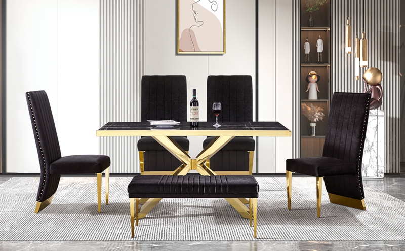 Modern Black and Gold Dining Table Set