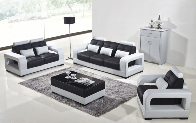 Modern Black and White Leather Sofa Set