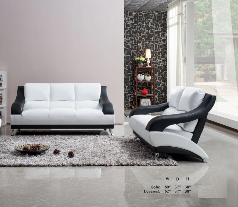 Modern Black and White Leather Sofa Set