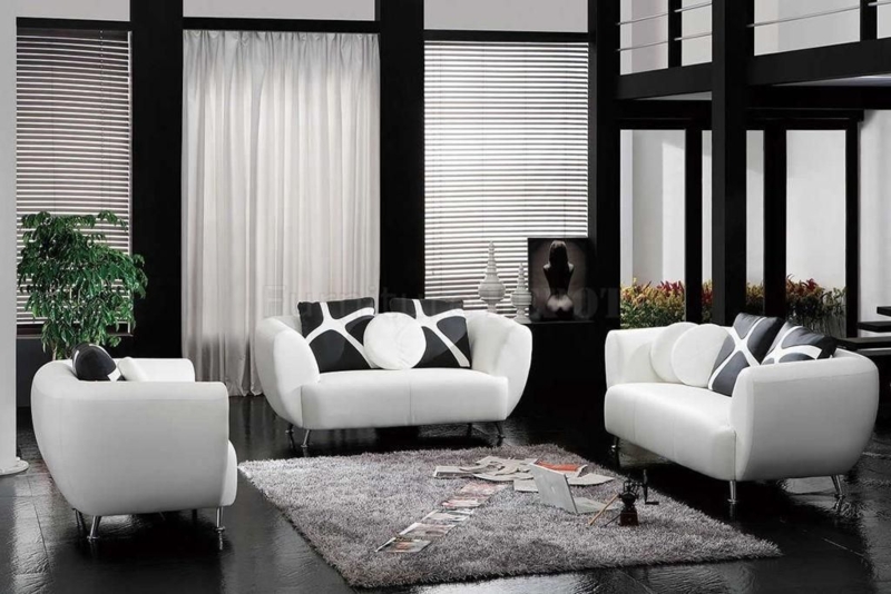 Modern Black and White Sofa Set in Contemporary Living Room