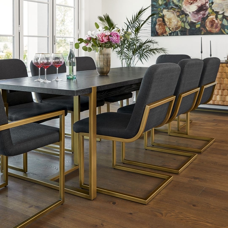 Modern Black Dining Table with Gold Metal Base