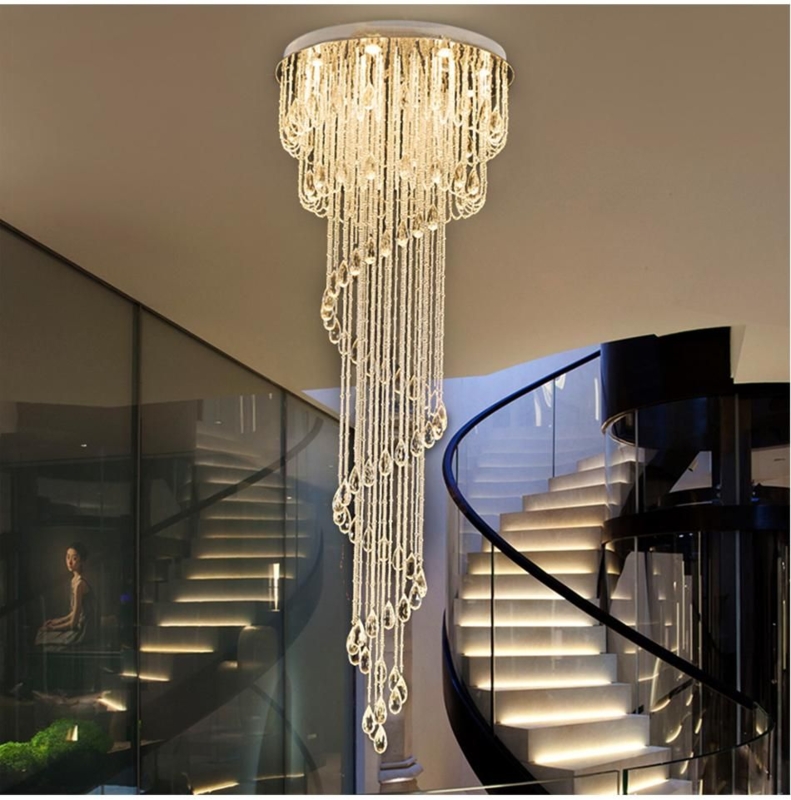 Modern Crystal Raindrop Chandelier with Spiral Staircase