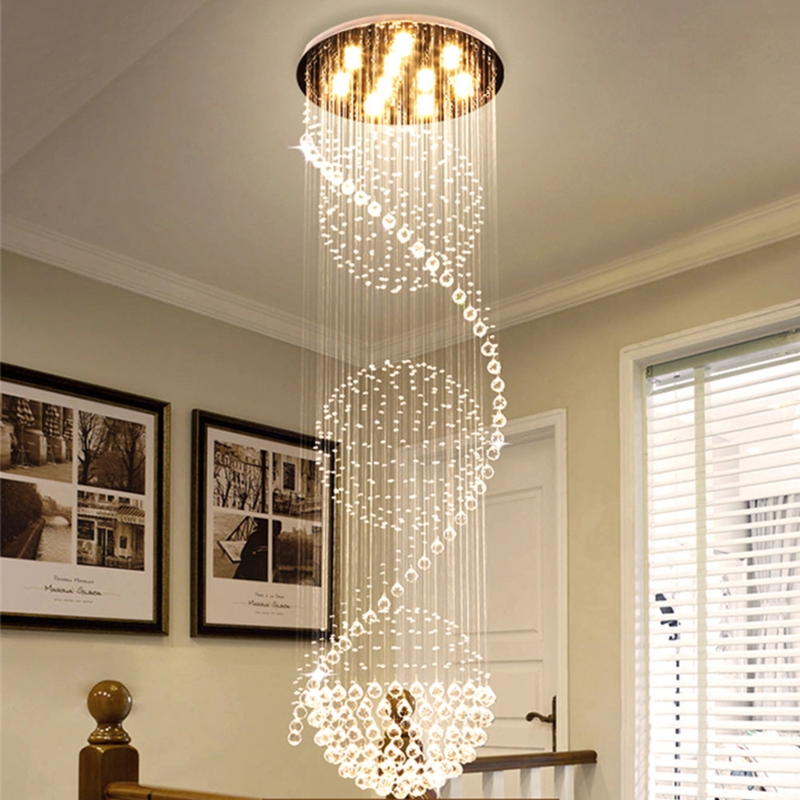 Modern Crystal Raindrop Spiral Chandelier for Foyer