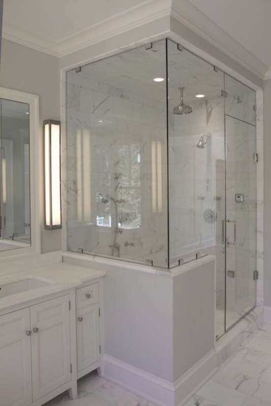 Modern Glass Shower Doors with Half Wall Design