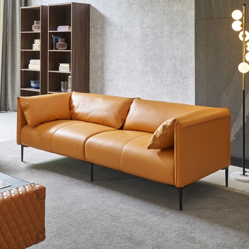 Modern Orange Faux Leather 3-Seater Sofa