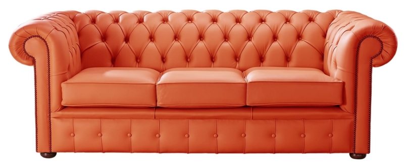 Orange Leather Chesterfield Sofa Classic Design