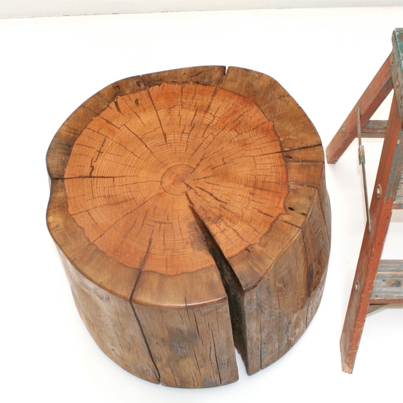 Rustic Large Wood Tree Stump Coffee Table on Casters