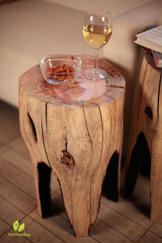 Rustic Tree Stump Coffee Table with Natural Wood Finish
