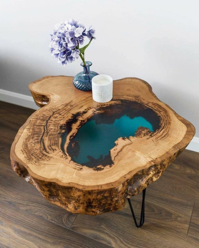 Rustic Wood Resin Tree Trunk Coffee Table