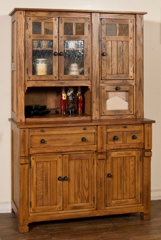 Rustic Wooden China Cabinet with Glass Doors