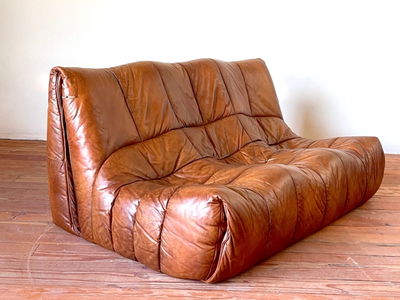 Vintage Brown Roche Bobois Leather Sofa Design