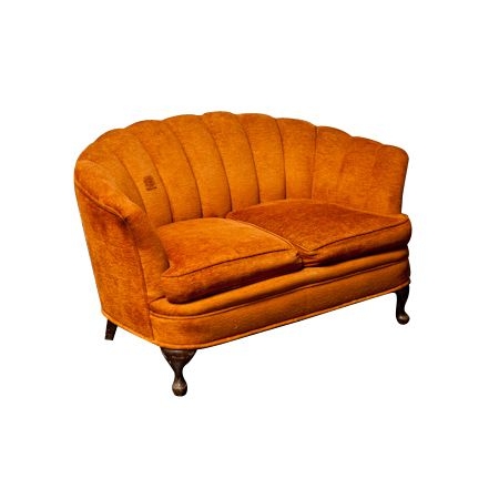 Vintage Burnt Orange Velvet Settee with Curved Back