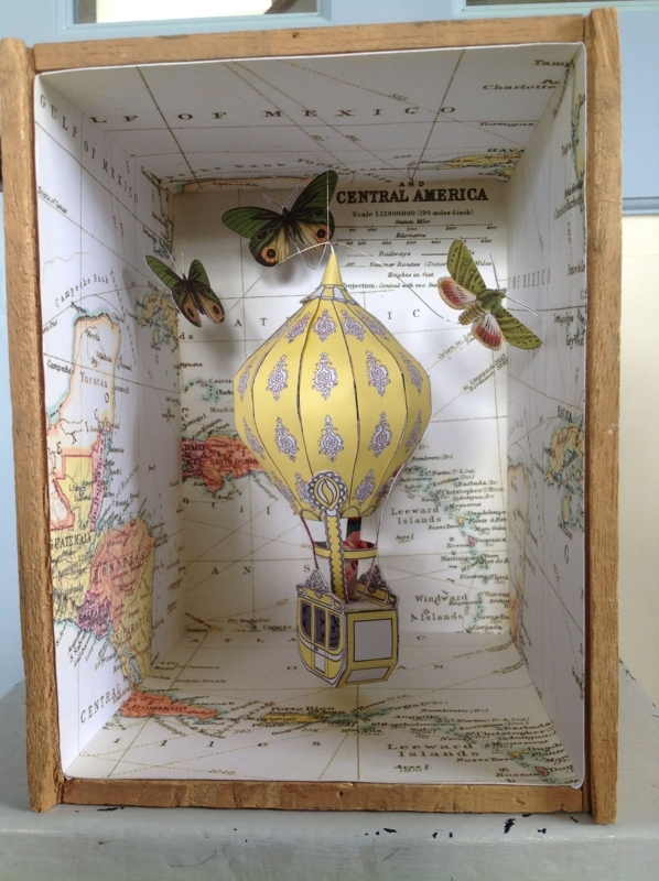 Vintage Hot Air Balloon Shadow Box Art Decor