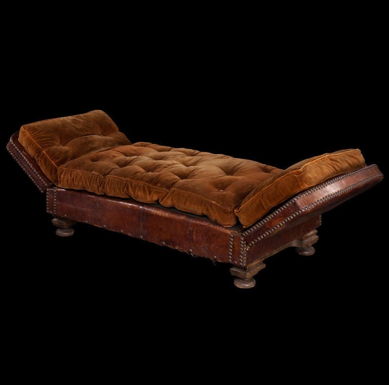 Vintage Leather Tufted Day Bed with Cushions