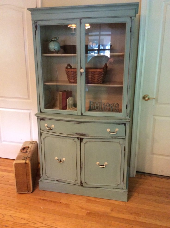 Vintage Small China Cabinet in Duck Egg Blue