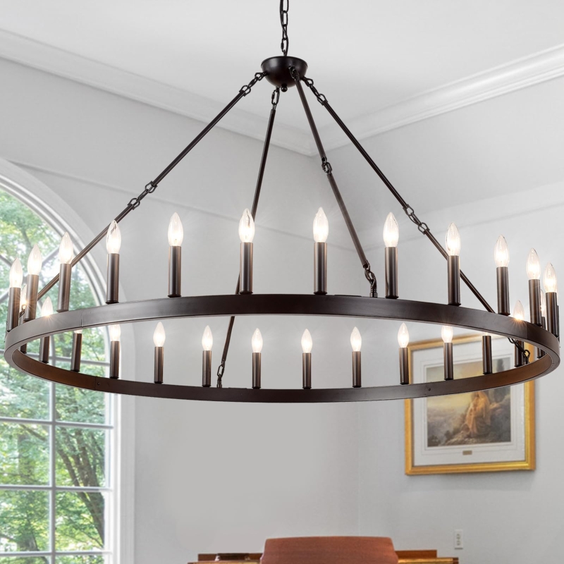 53 Inch Black Wagon Wheel Farmhouse Chandelier