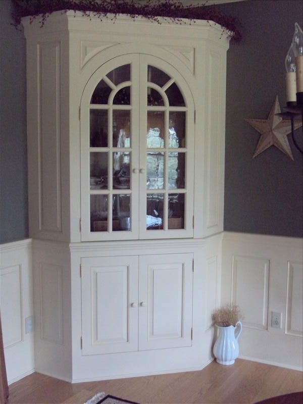 Elegant Custom White Corner Hutch with Glass Doors