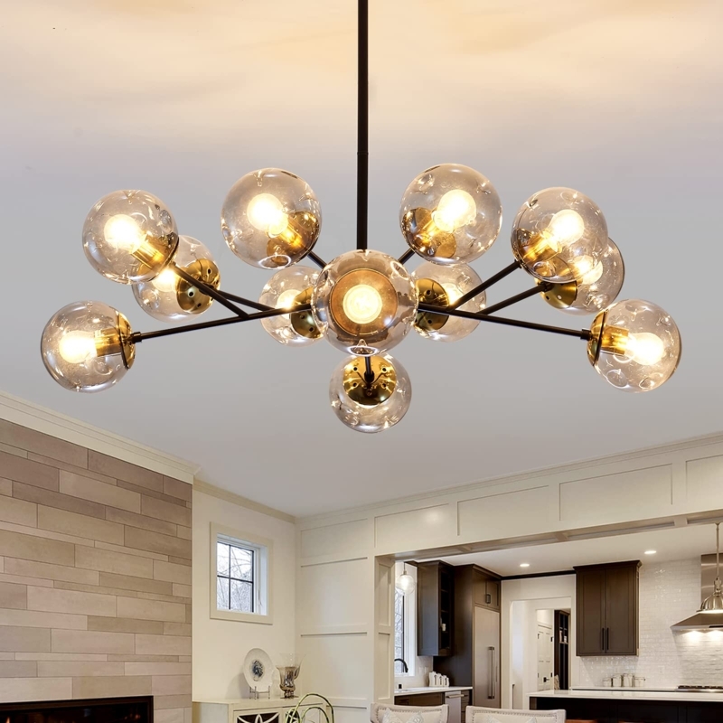 Modern 12-Light Glass Globe Chandelier for High Ceilings