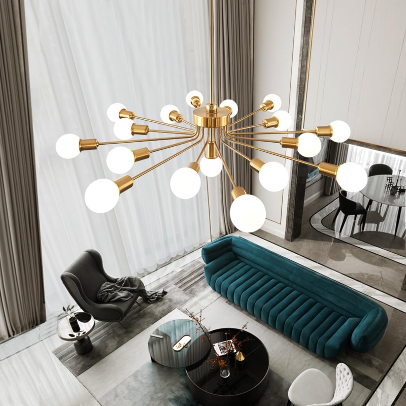 Modern 17-Light Golden Sputnik Chandelier Design