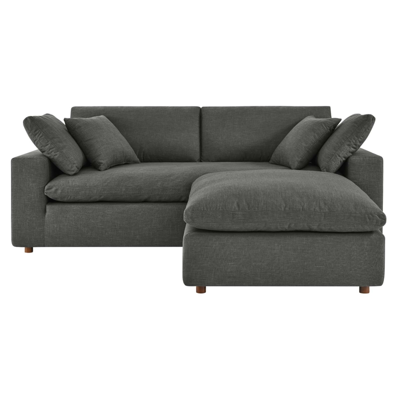 Modern Dark Gray Overstuffed Sectional Sofa with Ottoman