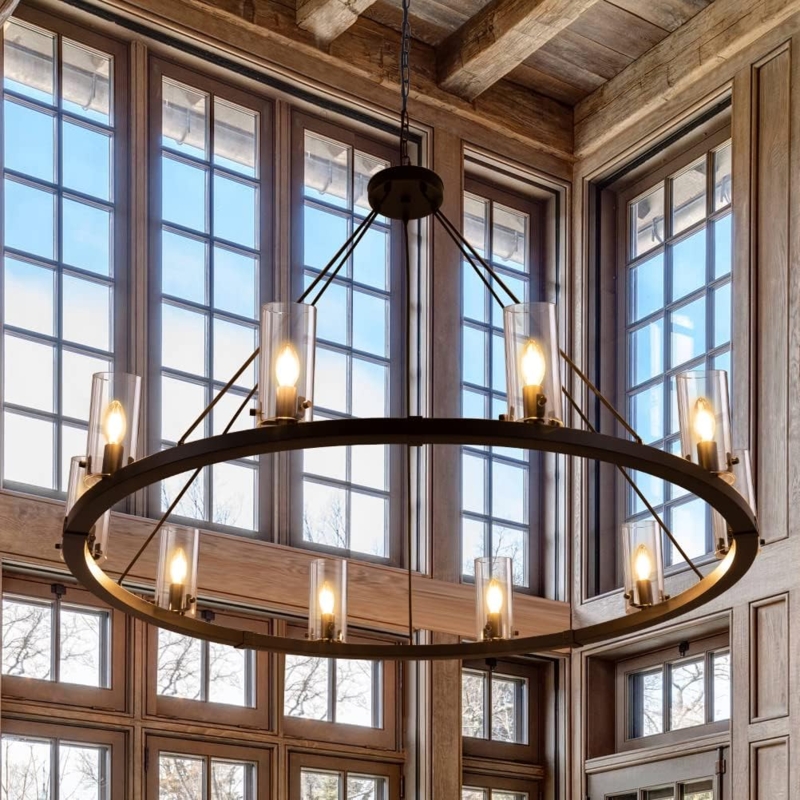 Modern Farmhouse Black Wagon Wheel Chandelier
