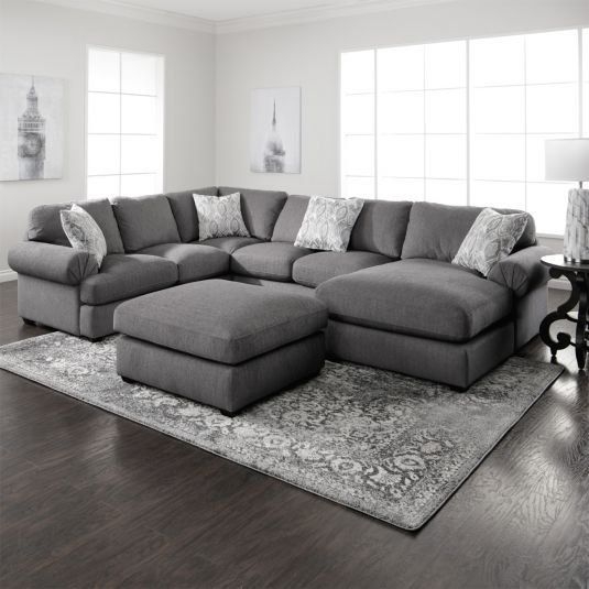 Modern Grey Overstuffed Sectional Sofa with Chaise